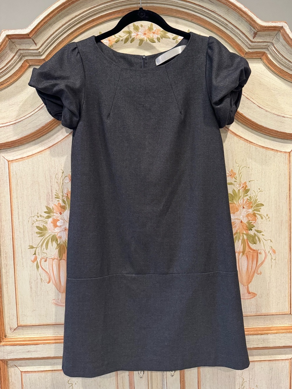 ZOA New York Charcoal Gray Puff Sleeve Shift Mini Dress S 2010s